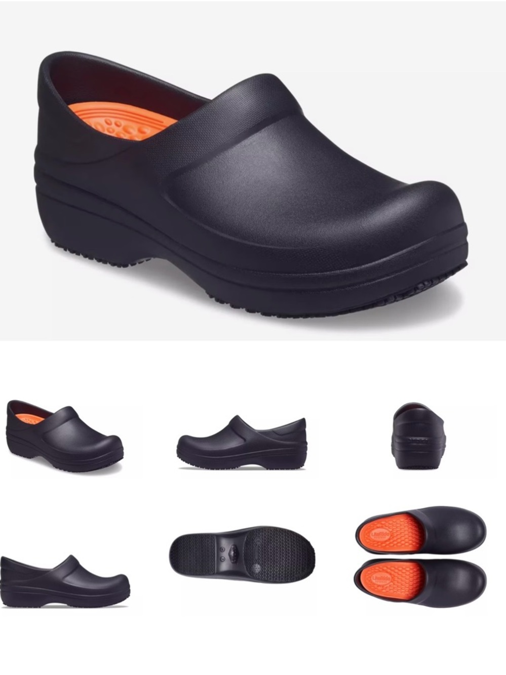 CROCS Women’s Black Clogs with Orange Insole only worn  handful of times